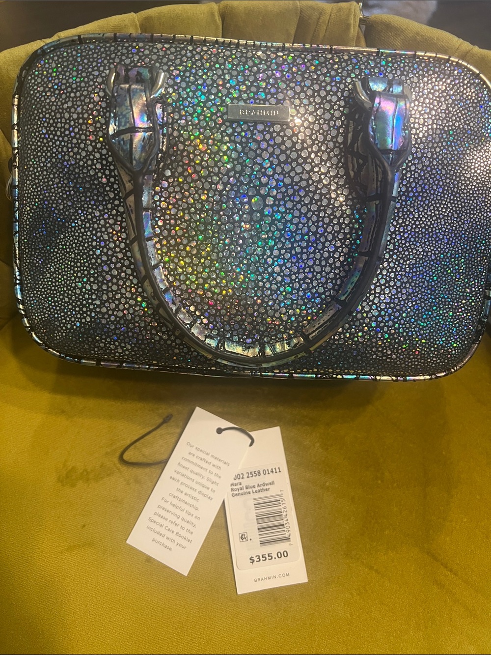 Brahmin Mara Royal Blue Ardwell Mini Bag NWT Iridescent Leather $355